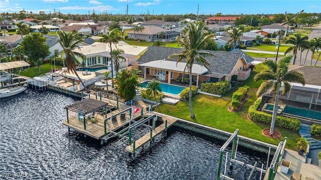 aerial view with a water view