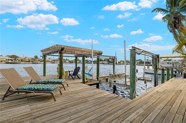 dock area with a water view