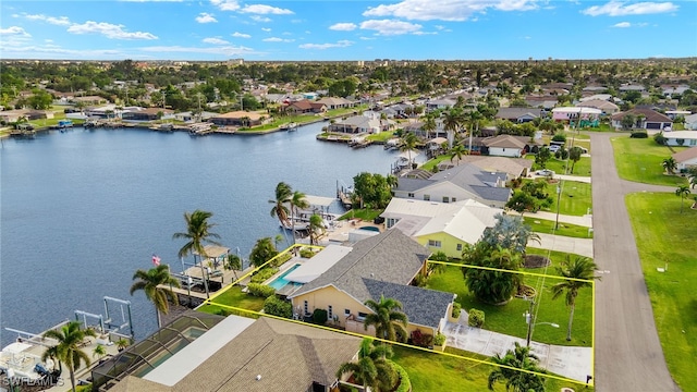 aerial view with a water view