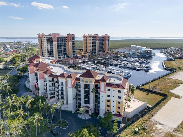 aerial view with a water view