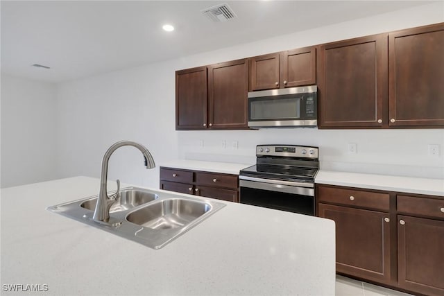 kitchen featuring sink, dark brown cabinetry, and stainless steel appliances