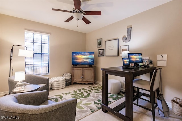 home office with ceiling fan