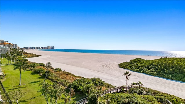 property view of water featuring a view of the beach