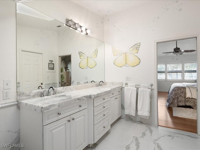 bathroom with vanity and ceiling fan