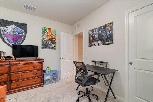 view of carpeted home office