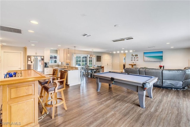 game room featuring hardwood / wood-style floors and pool table