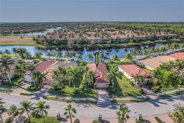 aerial view with a water view