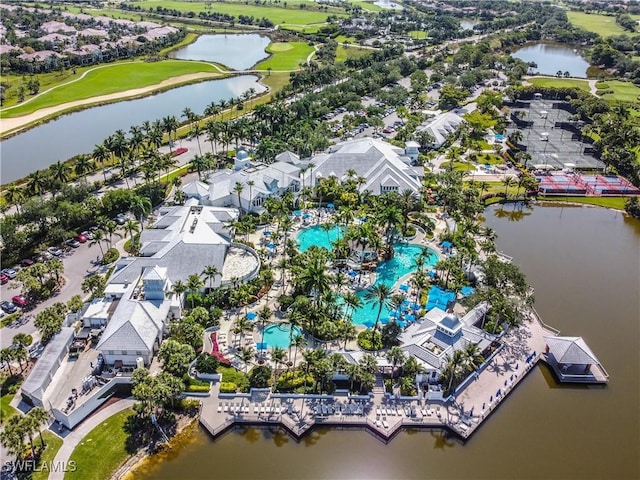 aerial view with a water view