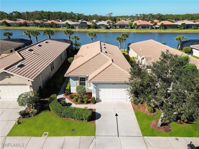 bird's eye view featuring a water view