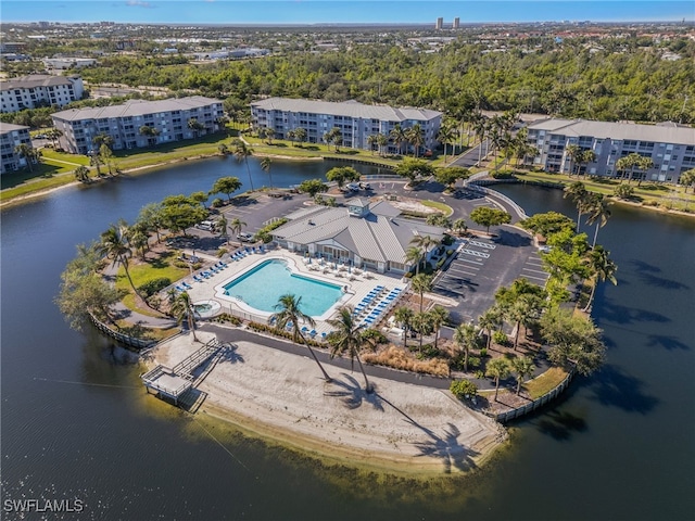 aerial view featuring a water view