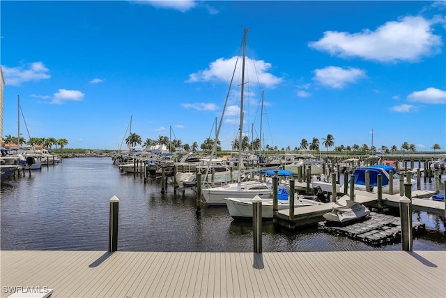 dock area featuring a water view