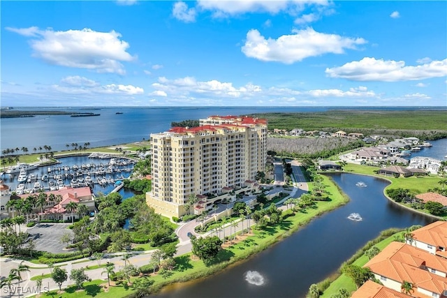 aerial view with a water view