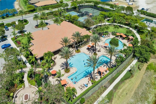 8464 Palacio Ter W, Naples, FL 34114 - bird's eye view of a pool and a nearby body of water