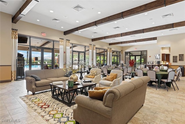 8464 Palacio Ter W, Naples, FL 34114 - building lobby with beam ceiling and recessed lighting