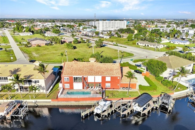 aerial view with a water view