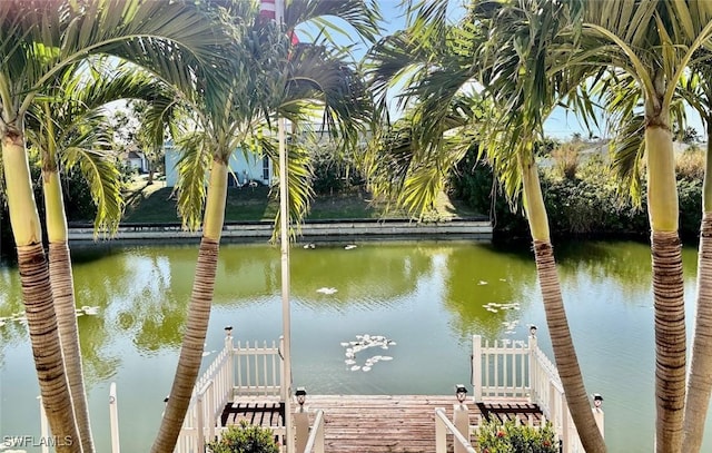 view of dock with a water view