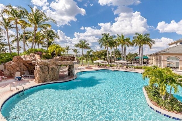 view of pool featuring a patio