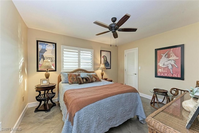 bedroom with a closet and ceiling fan