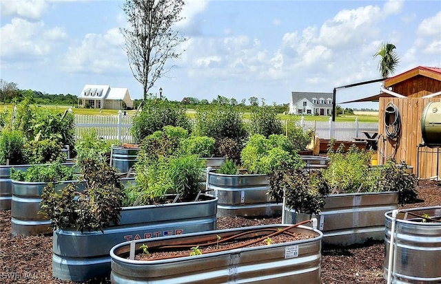 exterior space with a vegetable garden and fence