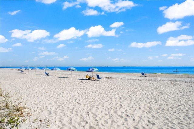 property view of water with a beach view