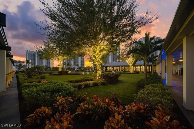 view of yard at dusk