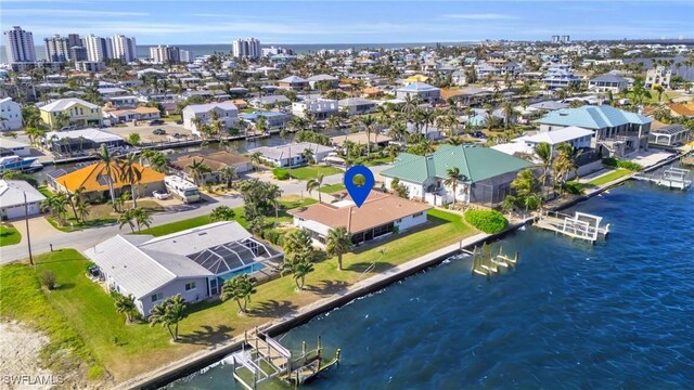 bird's eye view featuring a water view