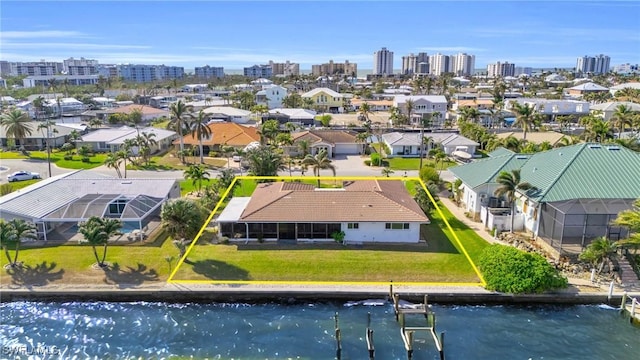 aerial view with a water view