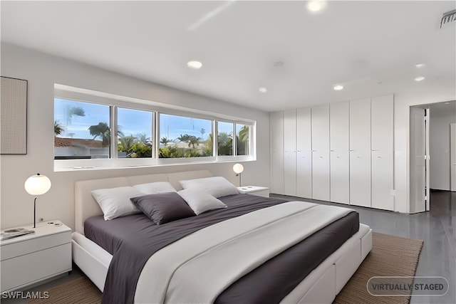 bedroom featuring a closet and dark wood-type flooring