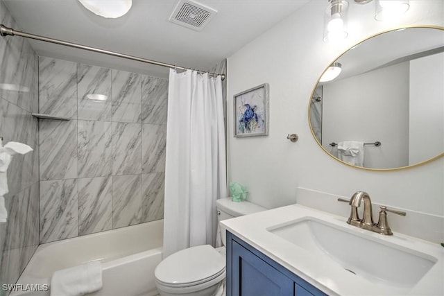 full bathroom featuring vanity, toilet, and shower / bath combo with shower curtain