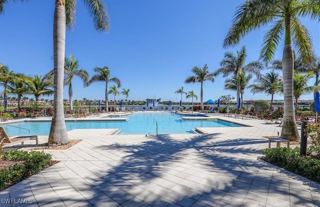 view of swimming pool featuring a patio