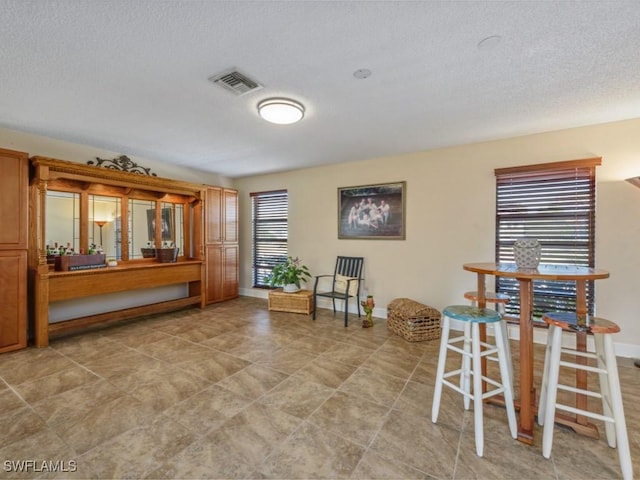 interior space with a textured ceiling