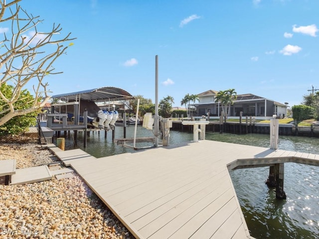 view of dock featuring a water view