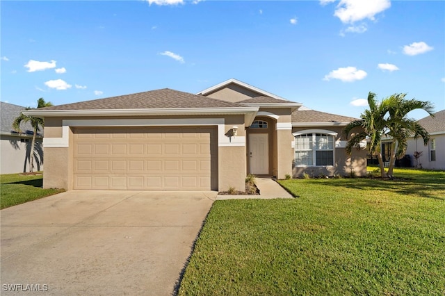 view of front of house with a garage and a front yard