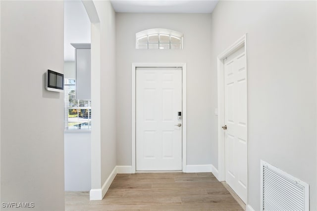 entryway with light hardwood / wood-style floors and a healthy amount of sunlight