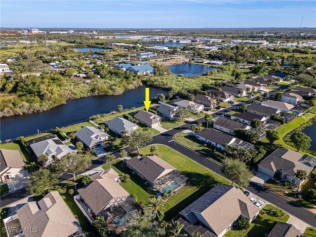 aerial view featuring a water view