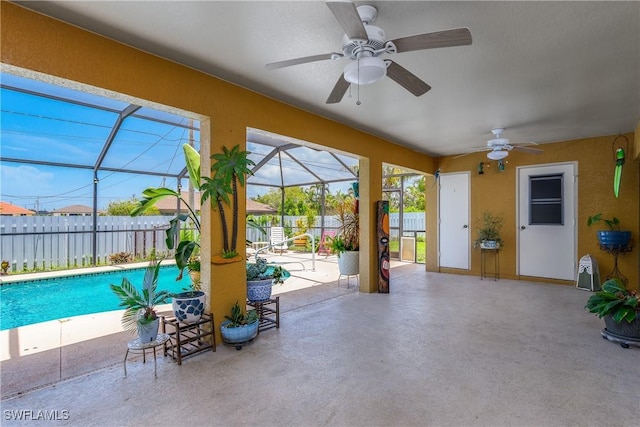 1427 SW 2nd St, Cape Coral, FL 33991 - view of patio / terrace featuring ceiling fan and a lanai