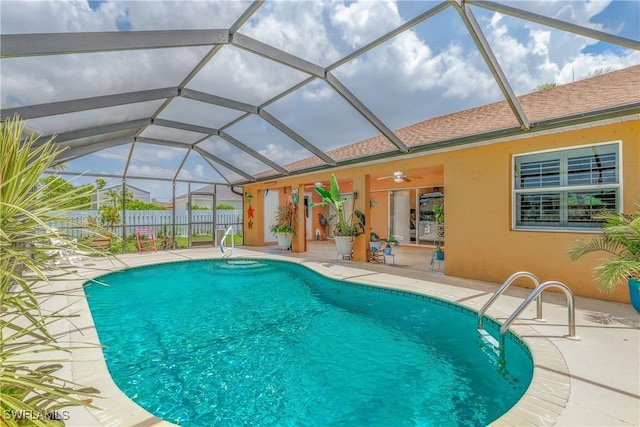 1427 SW 2nd St, Cape Coral, FL 33991 - view of pool with a patio, ceiling fan, and a lanai