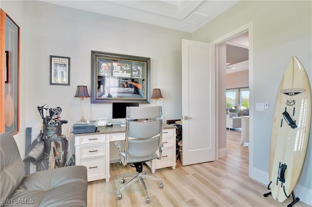 office area featuring light hardwood / wood-style floors