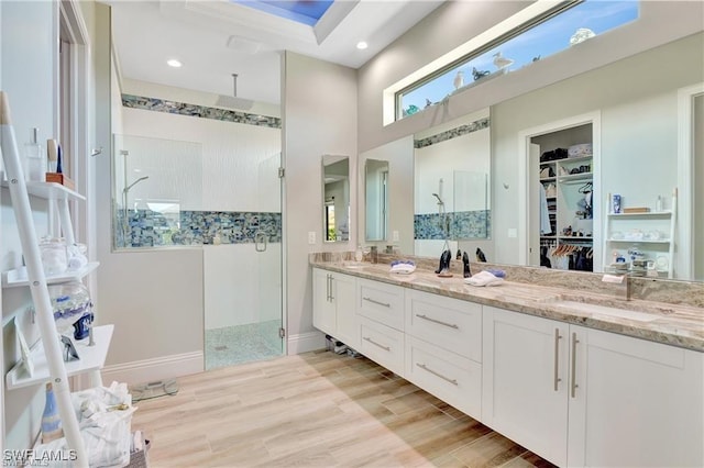 bathroom featuring vanity and walk in shower