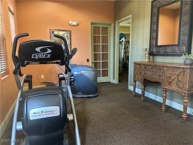 exercise room with carpet floors