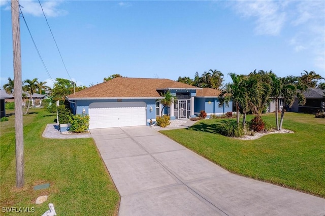 view of front of home featuring a garage and a front yard