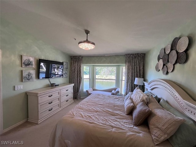 bedroom featuring light colored carpet