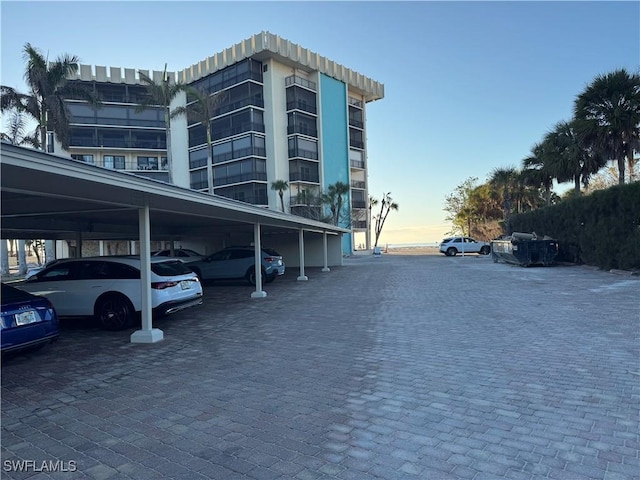 parking at dusk with a carport