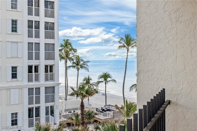 property view of water featuring a view of the beach