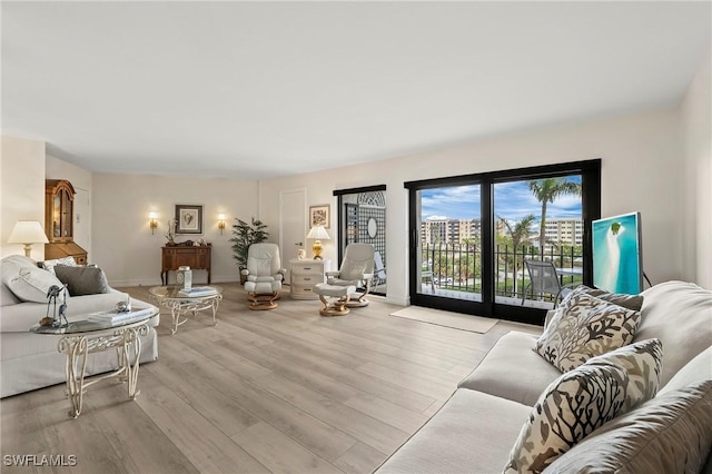 living room featuring light wood-type flooring