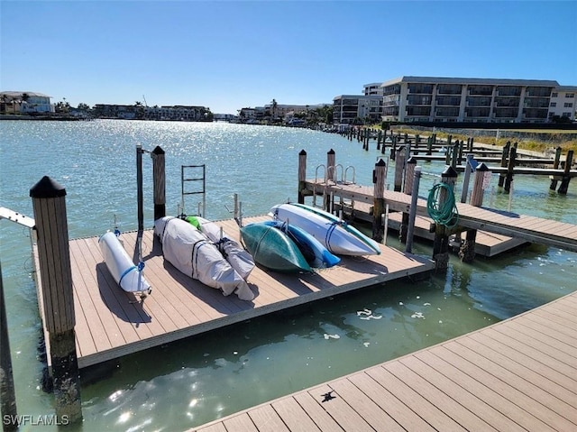 view of dock with a water view