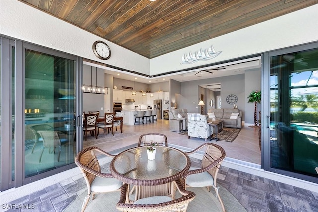 interior space with wood ceiling