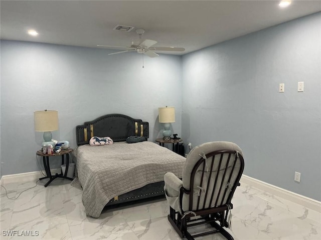 bedroom featuring ceiling fan