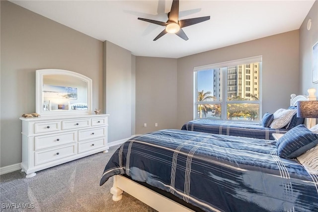 bedroom with carpet flooring and ceiling fan