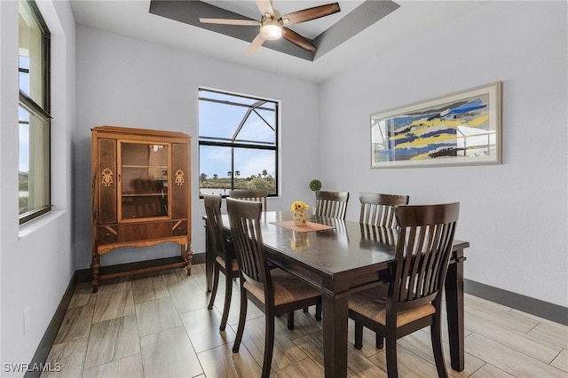 dining area featuring ceiling fan